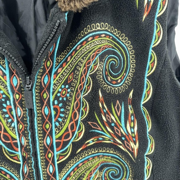 Bob Mackie Vest Womens Large Black Fleece Paisley Embroidered Faux Fur Boho - Picture 7 of 10